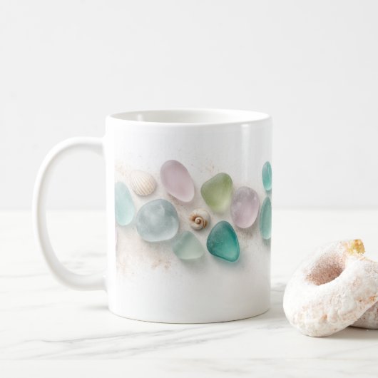 Pastel Sea Glass & Shells Minimalist Mug コーヒーマグカップ (ドーナツ)