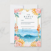 Pastel Seashell Coastal Waters Wedding 出欠カード (正面)