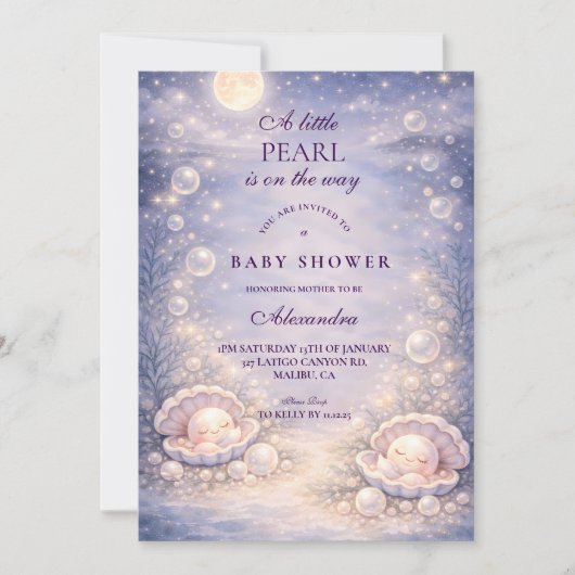 Pastel Seashell Pearl Baby Shower 招待状 (正面)