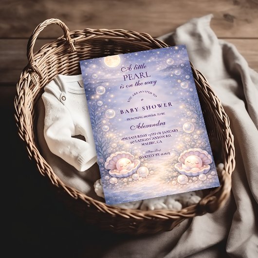 Pastel Seashell Pearl Baby Shower 招待状