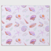 Pastel Seashell & Pearl Ocean Pattern Gift Wrap ラッピングペーパー (フラット)
