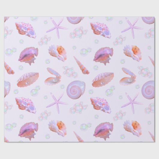 Pastel Seashell & Pearl Ocean Pattern Gift Wrap ラッピングペーパー (フラット)