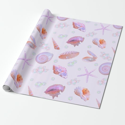 Pastel Seashell & Pearl Ocean Pattern Gift Wrap ラッピングペーパー (アンロールド)