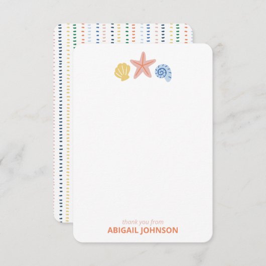 Pastel Seashell Trio Personalized サンキューカード (正面/裏面)