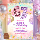 Pastel Sequin Glitter 67 Girl  Birthday 招待状
