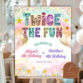 Pastel Sequin Glitter Double Birthday Welcome Sign ポスター