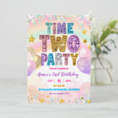 Pastel Sequin Glitter Time TWO Party Invitation 招待状 (スタンド正面)