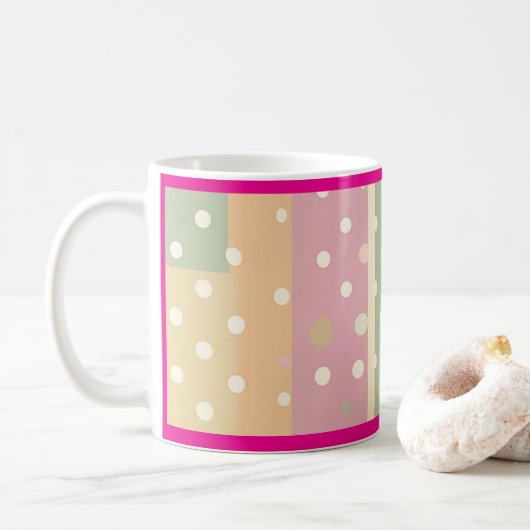 Pastel Shades of Stripes and Polka Dots コーヒーマグカップ (ドーナツ)