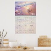 Pastel Shoreline 2026 Calendar with Seashells  ポスター (キッチン)