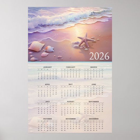 Pastel Shoreline 2026 Calendar with Seashells  ポスター (正面)