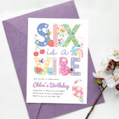 Pastel Sixth Birthday Invite Girl, Six is the Vibe 招待状