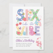 Pastel Sixth Birthday Invite Girl, Six is the Vibe 招待状 (正面)