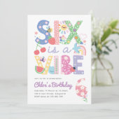 Pastel Sixth Birthday Invite Girl, Six is the Vibe 招待状 (スタンド正面)