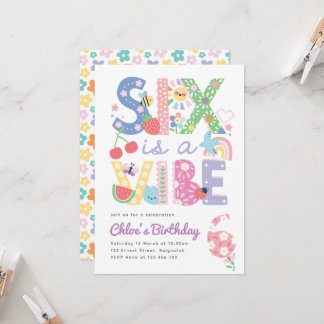 Pastel Sixth Birthday Invite Girl, Six is the Vibe 招待状