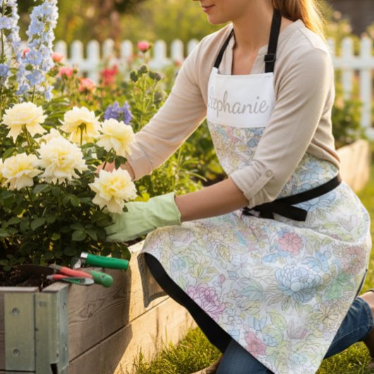 Pastel Sketch Watercolor Floral エプロン