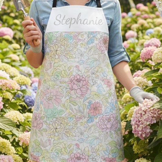 Pastel Sketch Watercolor Floral エプロン