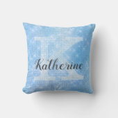 Pastel Sky Blue Azure Sparkleモガーリーノグラム名 クッション (正面)