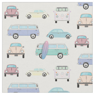 Pastel Slug Bugとバスの自動車 ファブリック