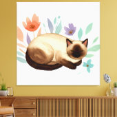 Pastel Slumber: Siamese Cat in Bloom キャンバスプリント (インサイチュ (リビング))