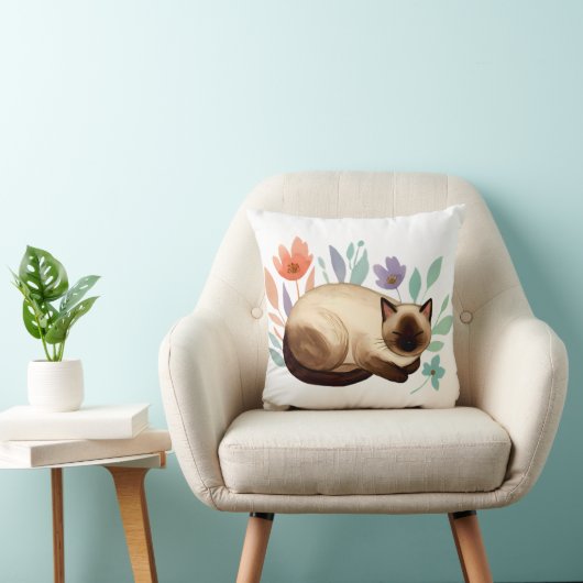 Pastel Slumber: Siamese Cat in Bloom クッション (椅子)
