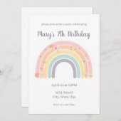 Pastel Smiling Floral Rainbow Kids Birthday 招待状 (正面/裏面)