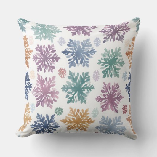 Pastel Snowflake & Floral Patchwork Throw Pillow – クッション (正面)