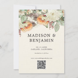 Pastel Soft Floral Eucalyptus Rose Wedding QR Code セーブザデート
