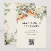Pastel Soft Floral Eucalyptus Rose Wedding QR Code セーブザデート (正面/裏面)