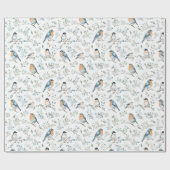 Pastel Soft Floral Robin Bird Wrapping Paper ラッピングペーパー (フラット)