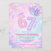 Pastel Sparkle Disco Glam 67 Kids Birthday Party 招待状 (正面/裏面)