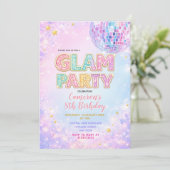 Pastel Sparkle Disco Glam Kids Birthday Party 招待状 (スタンド正面)