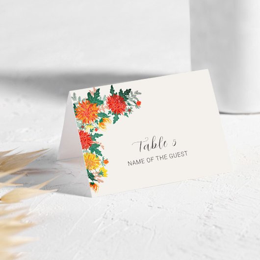 Pastel Spring Dahlia Flowers Wedding Place Card テーブルナンバー