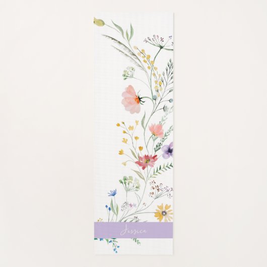 Pastel Spring Flowers with Script Name ヨガマット (正面)