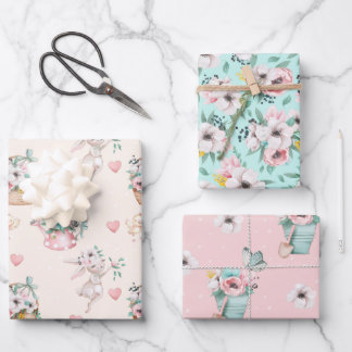 Pastel Spring Flowers Wrapping Paper Sheets ラッピングペーパーシート