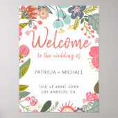 Pastel spring meadow blooms welcome wedding sign ポスター (正面)