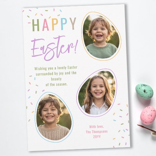 Pastel Sprinkles Easter Egg Photo Collage Easter カード