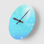 Pastel Starry Sky Blue Gradient Moon Galaxy Design ラウンド壁時計 (傾斜)
