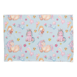 Pastel Storybook Unicorn & Floral Watercolor 枕カバー
