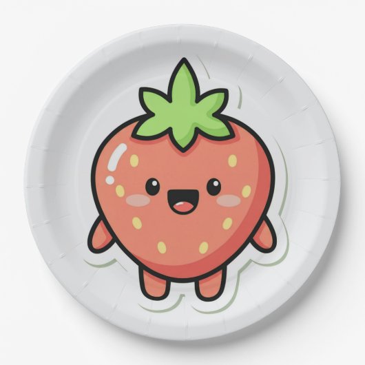 Pastel Strawberry Aesthetic Sticker – Cute Fruit I ペーパープレート (正面)