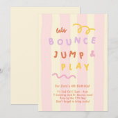 Pastel Stripe Girls Bounce Jump Play Party 招待状 (正面/裏面)