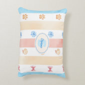 Pastel Stripe - Paw Prints, Blue Flower, Pink Bows アクセントクッション (裏面(縦))