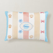 Pastel Stripe - Paw Prints, Blue Flower, Pink Bows アクセントクッション (裏面)
