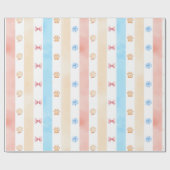 Pastel Stripe - Paw Prints, Blue Flower, Pink Bows ラッピングペーパー (フラット)