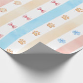 Pastel Stripe - Paw Prints, Blue Flower, Pink Bows ラッピングペーパー (角)