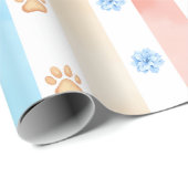 Pastel Stripe - Paw Prints, Blue Flower, Pink Bows ラッピングペーパー (ロールコーナー)