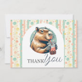 Pastel Striped Funny Capybara Custom Baby Shower サンキューカード (正面)
