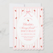 Pastel Stripes Berry First Birthday Invitation 招待状 (正面)