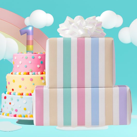 ​Pastel Stripes First Birthday Wrapping Paper  ラッピングペーパー