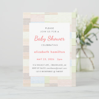 Pastel Stripes Patchwork Baby Shower Invitation 招待状