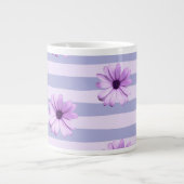 Pastel stripes pattern with Daisies ジャンボコーヒーマグカップ (正面)